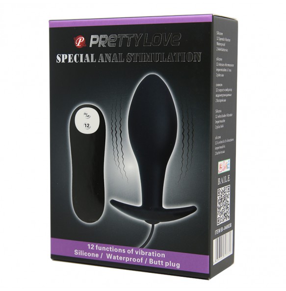 PRETTY LOVE Vibration Anal Pleasure Butt Plug (Black)